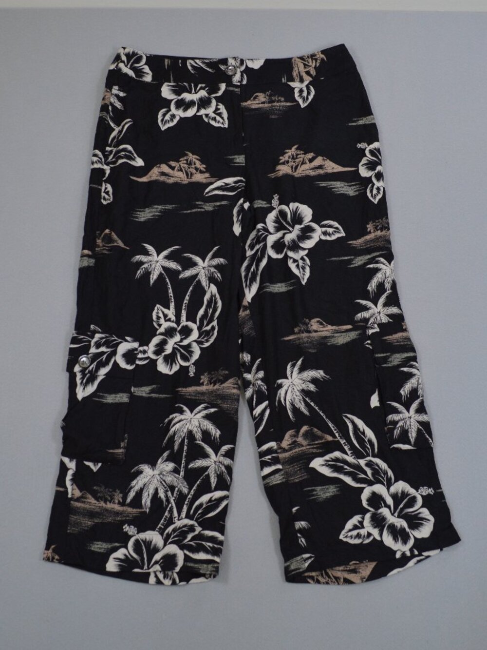 🌴 Tommy Bahama Silk Hawaiian Crop Pants Women’s 10 Black Tropical
